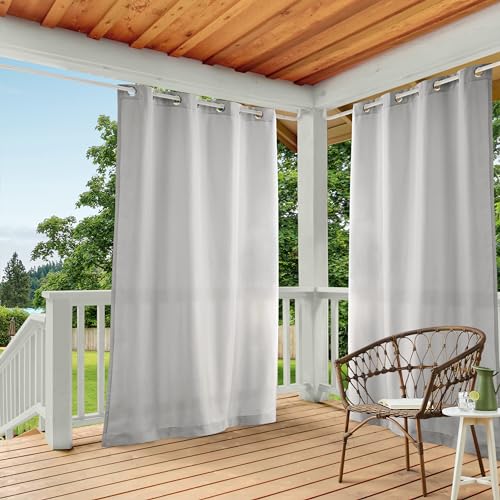 TOWN & COUNTRY BASICS Cabana Solid Heavyweight Indoor Outdoor Curtains, Light Filtering Opacity with Grommet Top, Water Repellent, 2-Pack Set, 54"x120", Cloud Grey - Image 1
