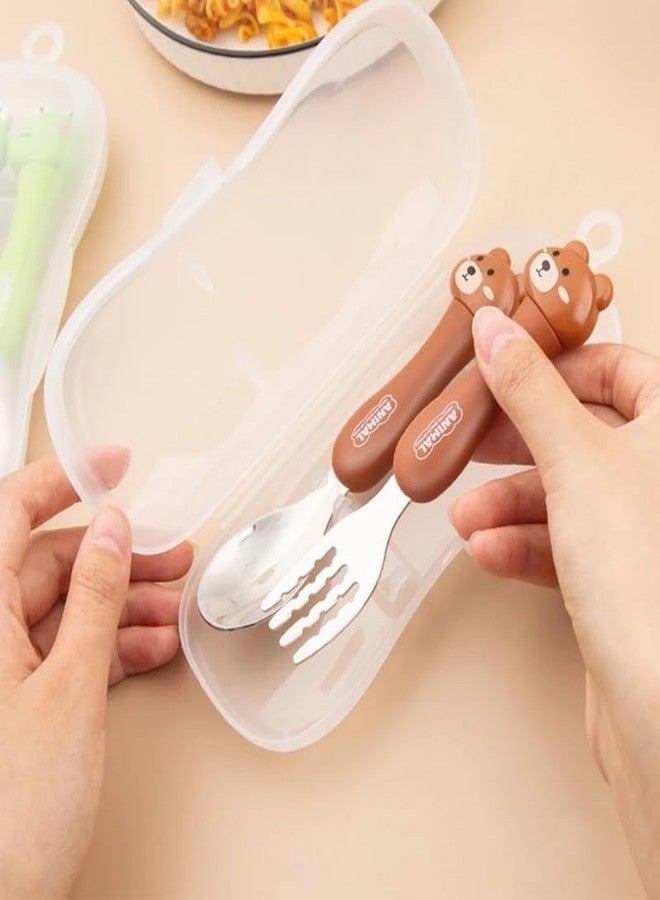 FASHRAMP Cartoon-Themed Kids Cutlery Set – Stainless Steel Fork & Spoon with Hygiene Case - Image 2