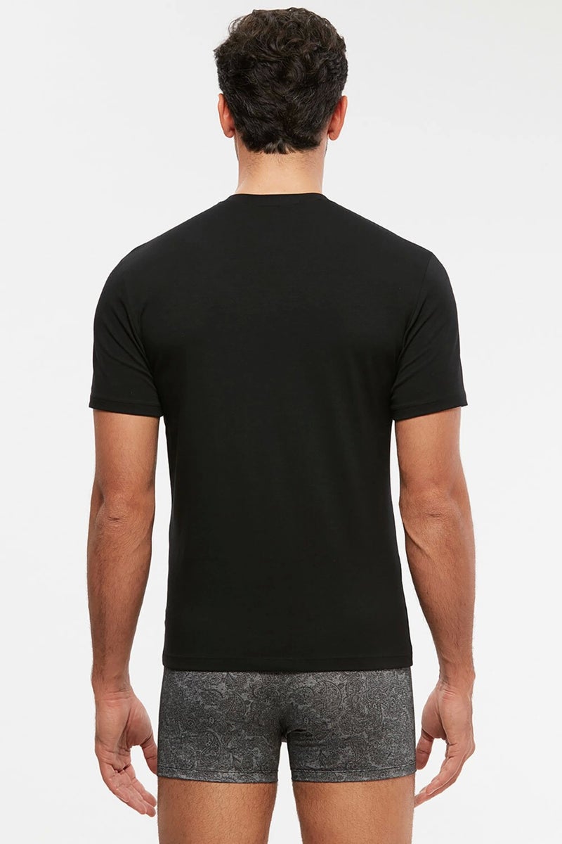 KOM Antonio V Neck Cotton Men's T-Shirt - Black  - Image 2
