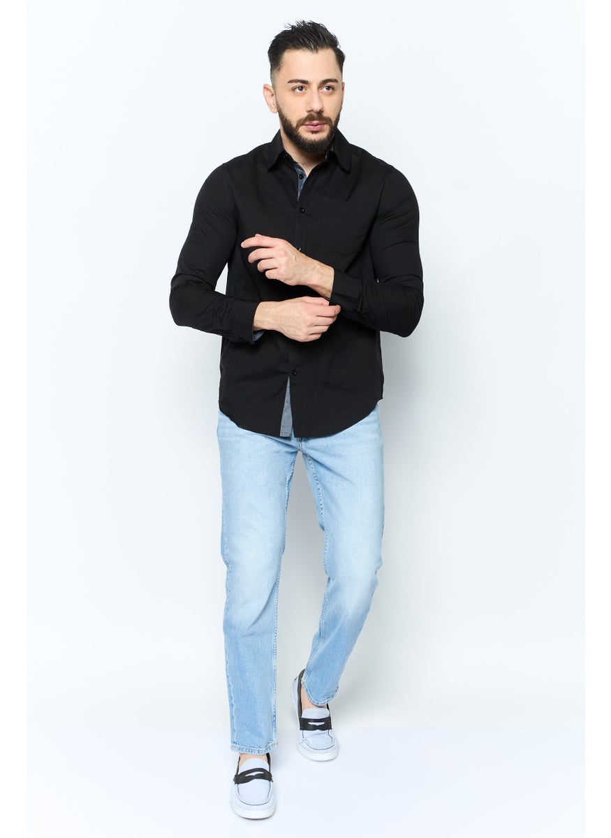 English Laundry - Men Regular Fit Chest Pocket Long Sleeve Casual Shirts, Black - Image 1
