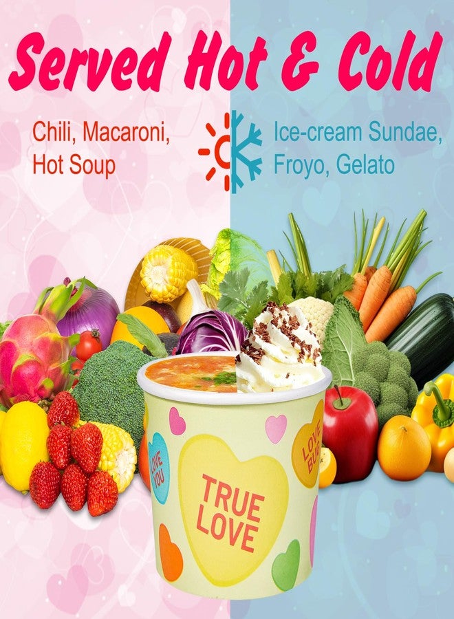 HOWAF 24pcs Valentine's Day Conversation Hearts Party Supplies Ice Cream Bowls,Candy Heart Disposable Treat Snack Cups for Sundae Hot or Cold Food Paper Party Cup 8 oz Paper Dessert Bowls - Image 3