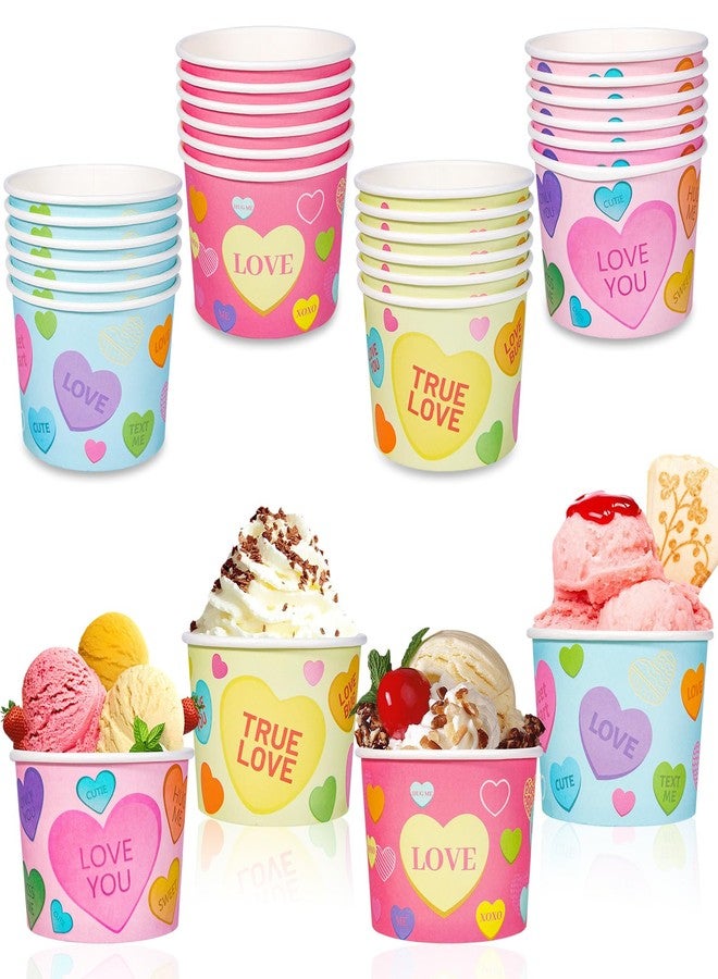 HOWAF 24pcs Valentine's Day Conversation Hearts Party Supplies Ice Cream Bowls,Candy Heart Disposable Treat Snack Cups for Sundae Hot or Cold Food Paper Party Cup 8 oz Paper Dessert Bowls - Image 1