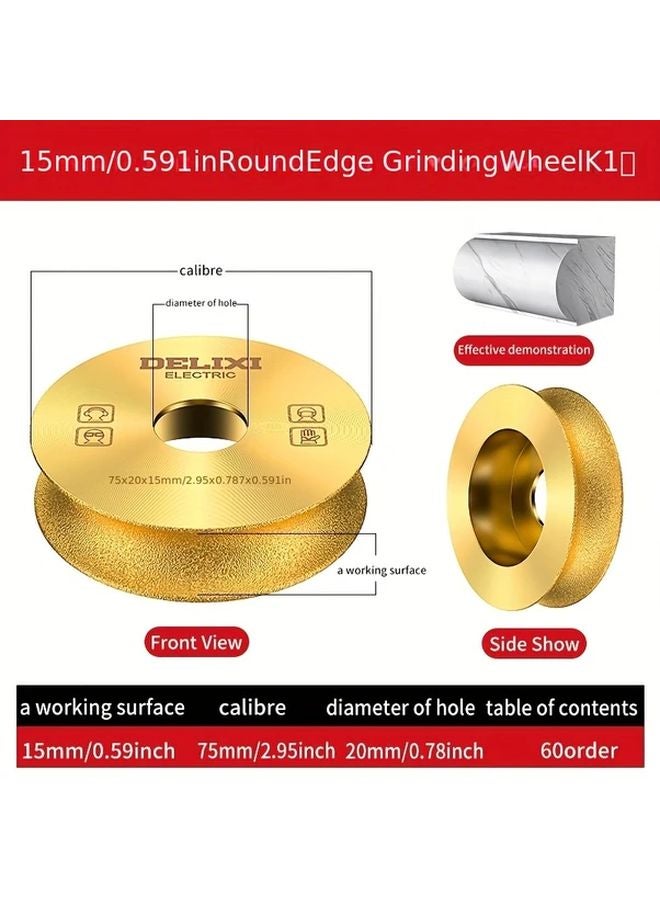 0.59 Inch Round Edging Brazed Grinding Wheel For Tile Diamond Plate Quartz Stone Marble - Image 1