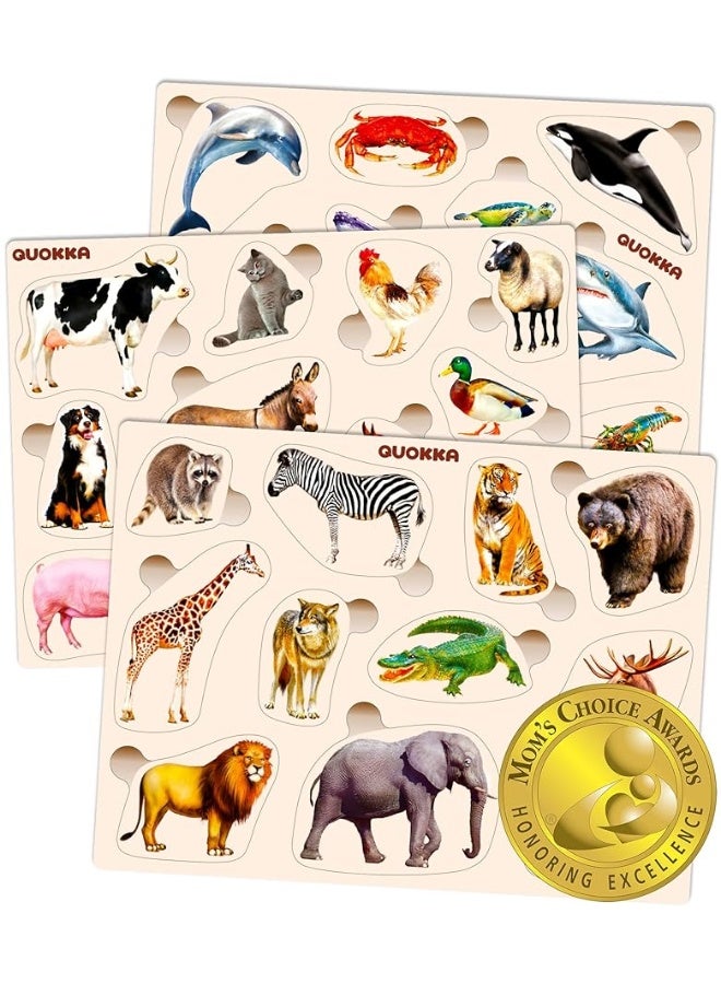 QUOKKA Wooden Puzzles for Toddlers 1-3 â€“ 3xSET Toddler Puzzles AES 2-4 â€“ Montessori Animal Toy Puzzles for Toddlers 3-5 Year Old â€“ Wood Toy Learning Realistic Animals for Boy and Girl - Image 4