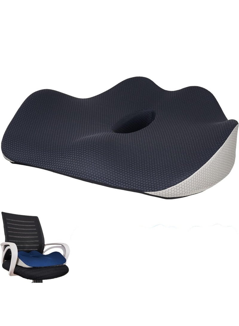 Denx Orthopedic Memory Foam Coccyx Seat Cushion for Office & Home Chair Ergonomic Design for Tailbone Gel Seat Cushion Lower Back and Hip Pain Relief Comfortable Mesh Cover Black and Grey Pack of 1 - Image 2