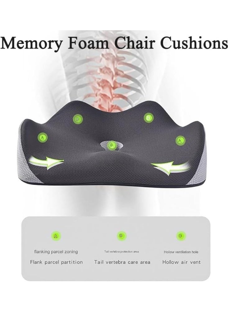 Denx Orthopedic Memory Foam Coccyx Seat Cushion for Office & Home Chair Ergonomic Design for Tailbone Gel Seat Cushion Lower Back and Hip Pain Relief Comfortable Mesh Cover Black and Grey Pack of 1 - Image 3