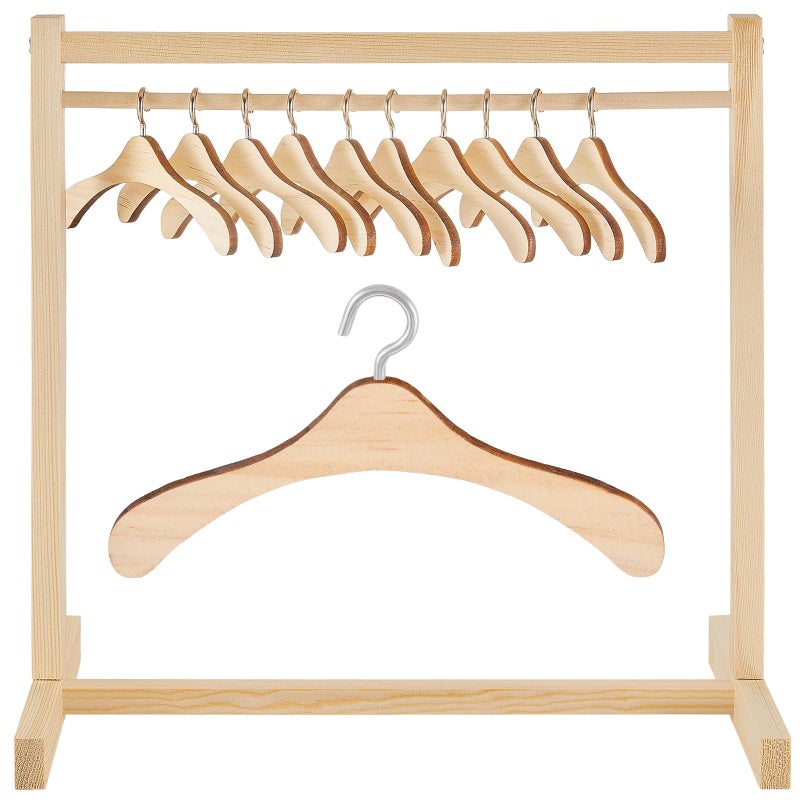 Civaner 11 Pcs Doll Garment Rack with Wooden Clothes Hanger for 18 Inch Girl Doll Clothes Mini Hangers Wardrobe Furniture Accessories for Dollhouse Baby Shower Supplies Wood - Image 2