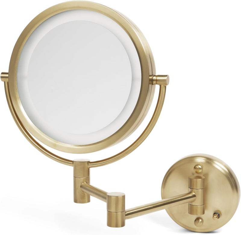Jerdon JERDON Wall-Mounted Makeup Mirror with Lights - Direct-Wired Lighted Makeup Mirror with 8X Magnification & Gold Finish - Model HL88BGLD 