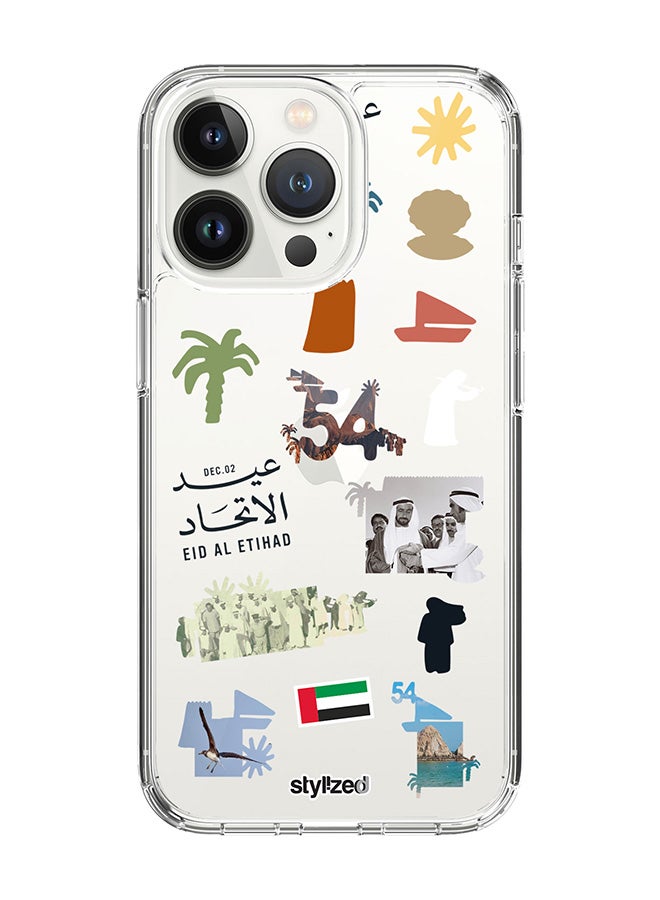 Stylizedd Classic Clear Compatible With iPhone 15 Pro, Hybrid Soft Case Flexible Edges Anti Drop TPU PC Gel Thin Transparent Cover - Eid Al Etihad 54th UAE National Day, Transparent - Image 1
