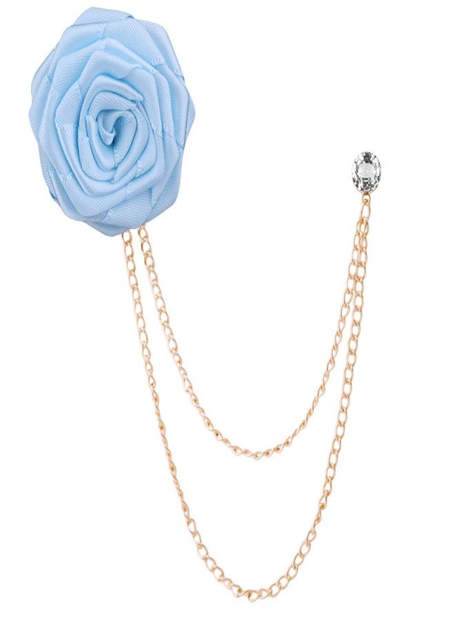 MXUHUI Fashion Bridegroom Wedding Brooches Cloth Art Hand-Made Rose Flower Brooch Lapel Pin Badge Tassel Chain Men's Suit Accessories (Light blue) - Image 1
