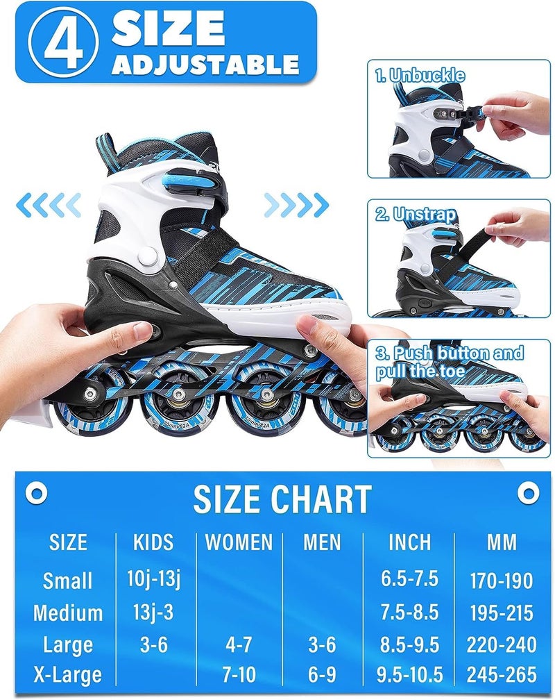 ECOO Adjustable Inline Skates Boys and Girls with Light up Wheelsï¼ŒRoller Skates for Kids Ages 4-12, Teen Skates for Beginner Outdoor and Indoor (Blue, Large-Youthï¼ˆ3-6 USï¼‰) - Image 3