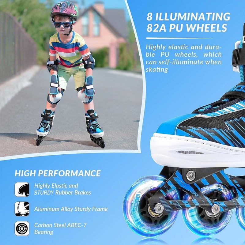 ECOO Adjustable Inline Skates Boys and Girls with Light up Wheelsï¼ŒRoller Skates for Kids Ages 4-12, Teen Skates for Beginner Outdoor and Indoor (Blue, Large-Youthï¼ˆ3-6 USï¼‰) - Image 4