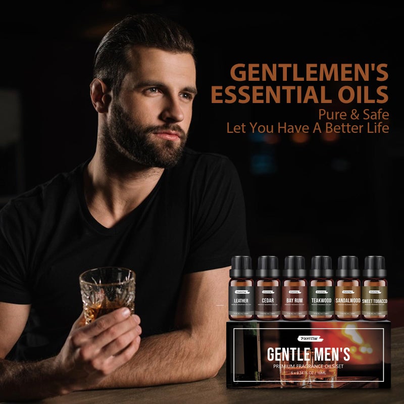 FUHITIM Fragrance Oil Gentlemen's Set, Scented Oil for Candle Scents for Candle Making, Soap Making Scents, Diffuser Oils Scents | Leather, Sweet Tobacco, Teakwood, Bay Rum, Cedar, Sandalwood (6*10ML) - Image 3