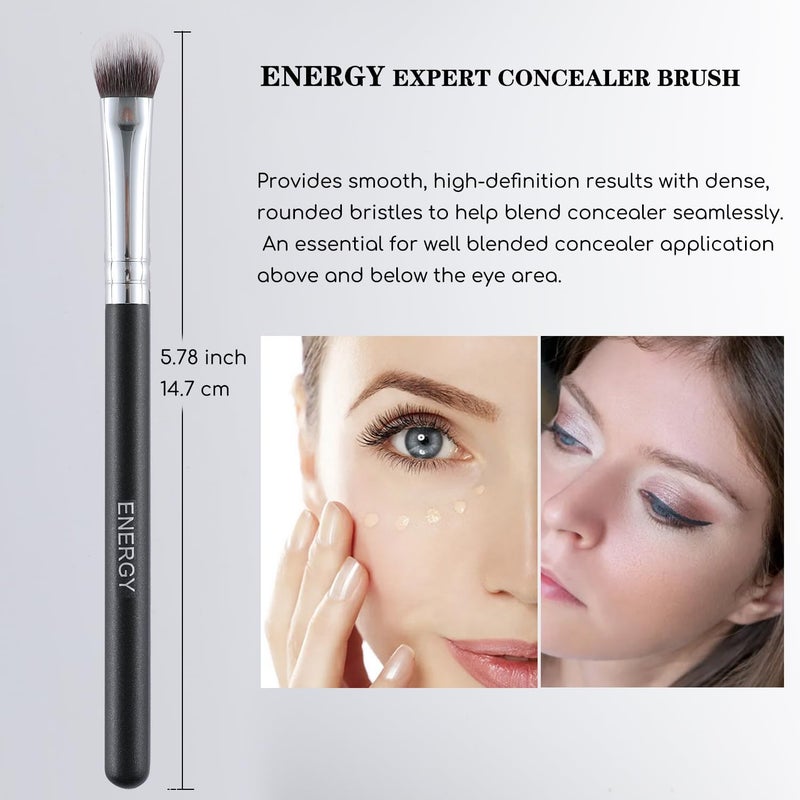 Energy Concealer Brush Dense Small Eyeshadow Brush Vegan Soft Synthetic Bristles Makeup Brush for Liquid Cream Powder Foundation Blending Premium Face Makeup Application 210, Black - Image 3