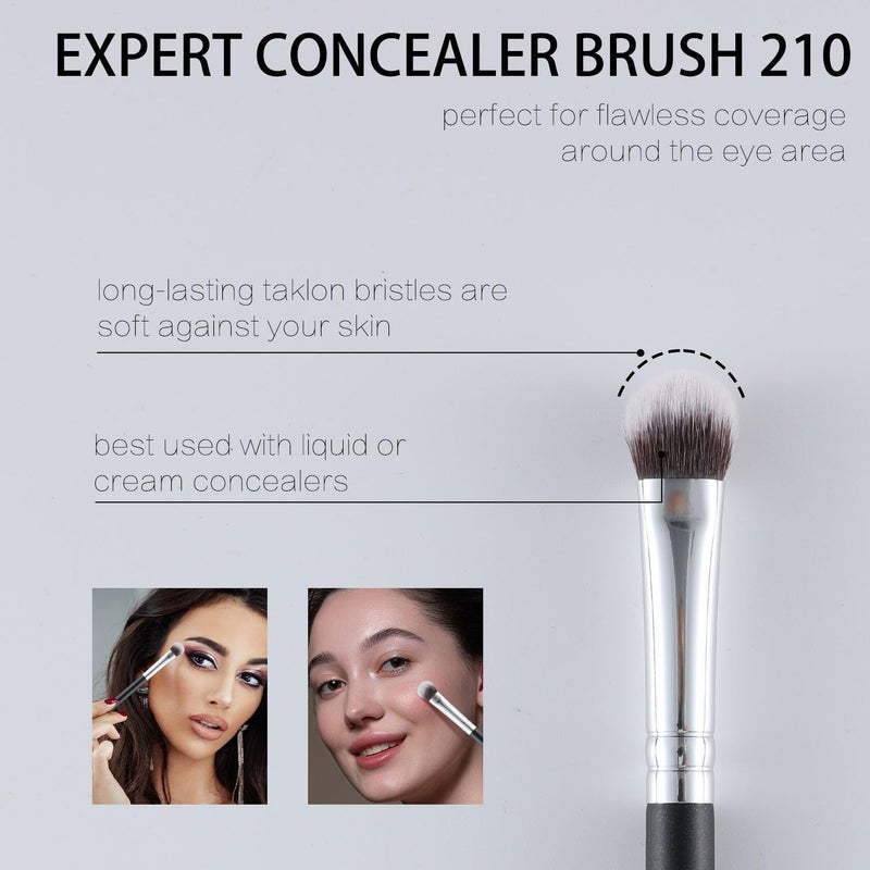 Energy Concealer Brush Dense Small Eyeshadow Brush Vegan Soft Synthetic Bristles Makeup Brush for Liquid Cream Powder Foundation Blending Premium Face Makeup Application 210, Black - Image 1