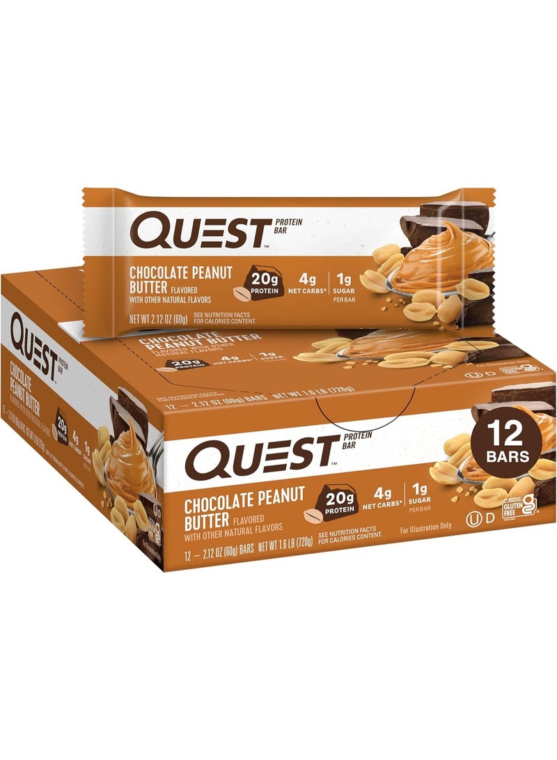 لوح بروتين كويست بنكهة الشوكولاتة وزبدة الفول السوداني - 20 غرام بروتين، منخفض الكربوهيدرات، خالٍ من الغلوتين - علبة من 12 قطعة (60 غرام لكل قطعة) - Image 1