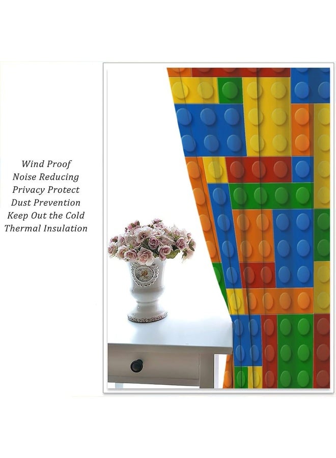 Home Trove Shelifestyle Kids Building Blocks Toy Curtains, Color Constructor Geometric Blocks Abstract Contour Brick Print Window Treatments Drapes For Boys Girls Nursery Bedroom Living Room Playroom  - Image 5