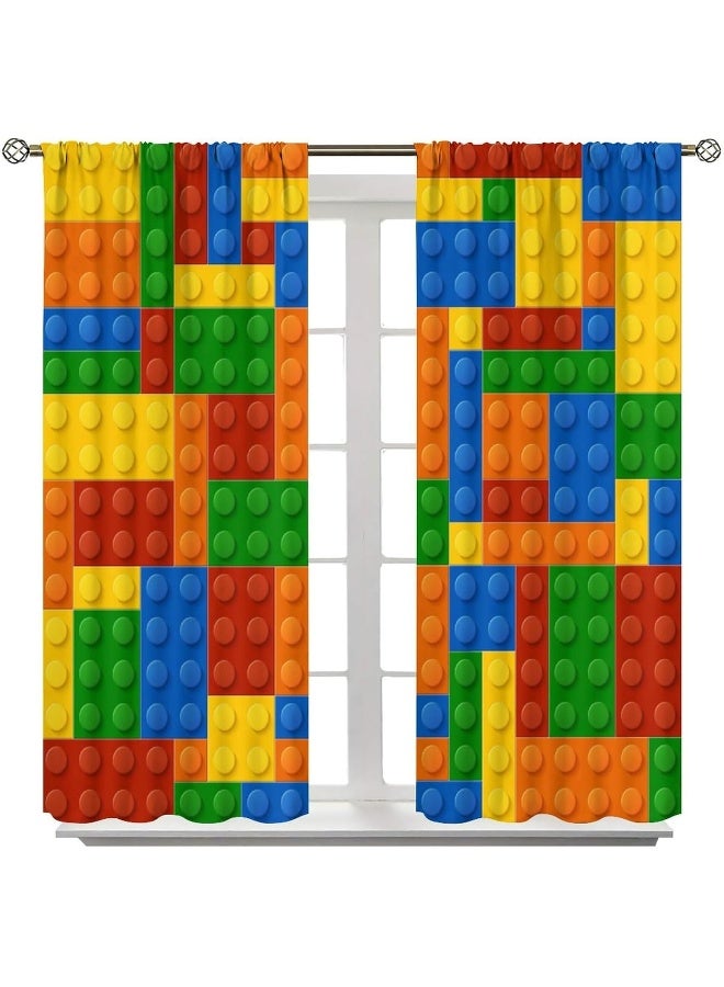 Home Trove Shelifestyle Kids Building Blocks Toy Curtains, Color Constructor Geometric Blocks Abstract Contour Brick Print Window Treatments Drapes For Boys Girls Nursery Bedroom Living Room Playroom  - Image 2
