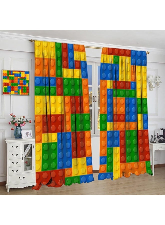 Home Trove Shelifestyle Kids Building Blocks Toy Curtains, Color Constructor Geometric Blocks Abstract Contour Brick Print Window Treatments Drapes For Boys Girls Nursery Bedroom Living Room Playroom  - Image 3