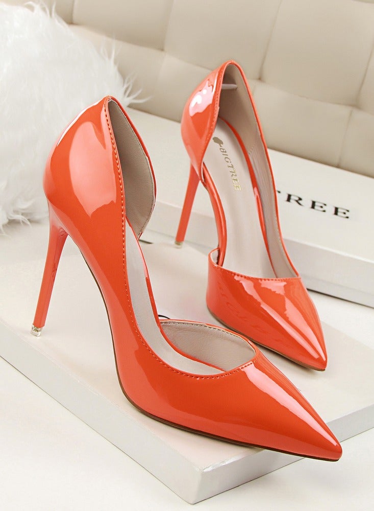 BIGTREE Women's Solid Color Fashionable Stiletto Pumps 10.5cm Elegant Gorgeous Closed Pointed Toe Slip On Solid High Heels Orange  - Image 2