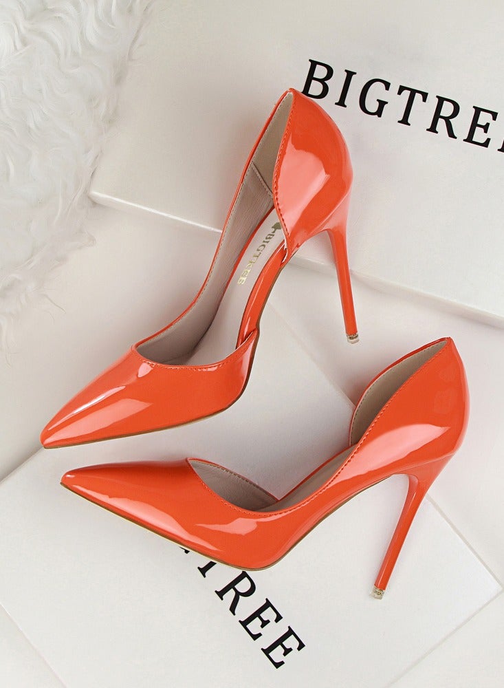 BIGTREE Women's Solid Color Fashionable Stiletto Pumps 10.5cm Elegant Gorgeous Closed Pointed Toe Slip On Solid High Heels Orange  - Image 3