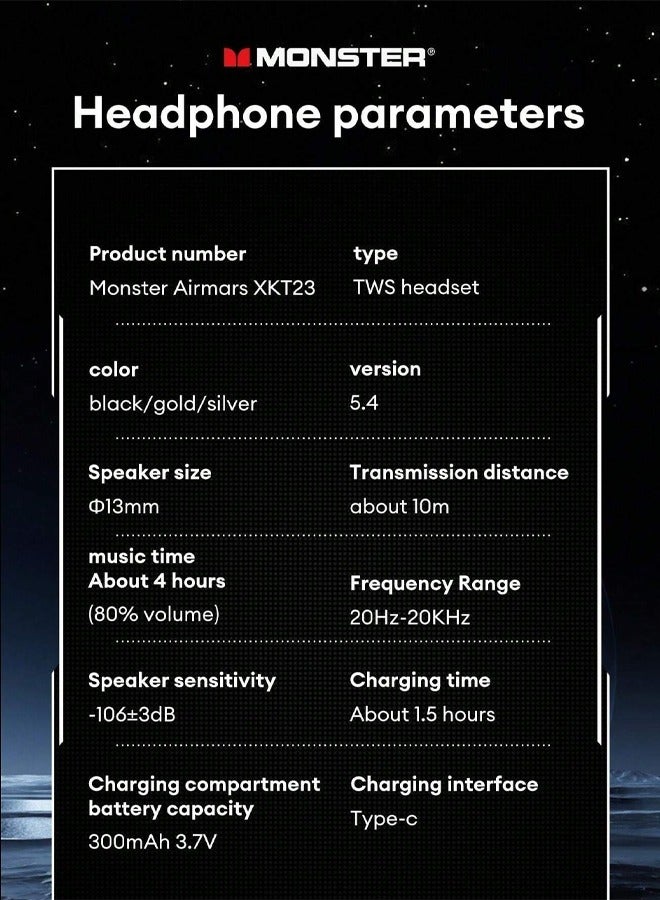 Monster Monster XKT23 wireless bluetooth headphones Mecha style Design Metal Material Gamer Headset Waterproof Noise Reduction With Microphone Gold  - Image 4