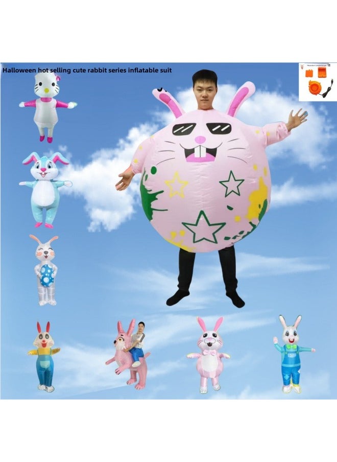 Halloween Cute Rabbit Inflatable Suit Spring Festival Pink Rabbit Costume Dance Costume Business Performance Suit-Color:Fold-eared Rabbit One Size Fits All 140-190cm  - Image 2