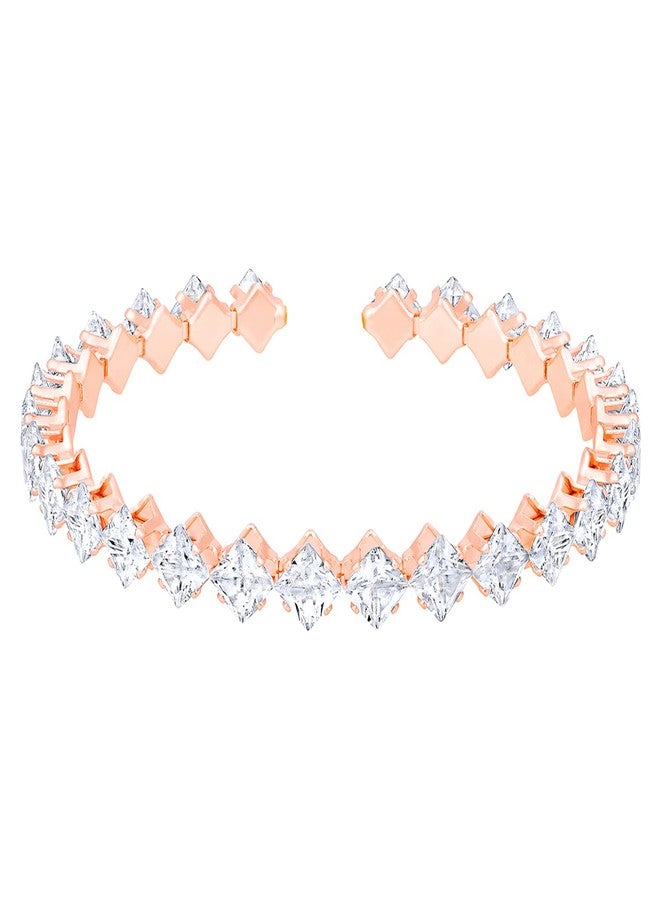 Mahi Rose Gold Plated Adjustable Bracelet with Princess Cut Cubic Zirconia Stone for Women (BR1101003ZWhi) - Image 5