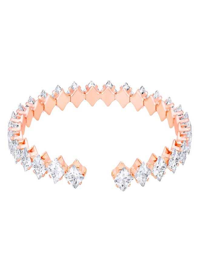 Mahi Rose Gold Plated Adjustable Bracelet with Princess Cut Cubic Zirconia Stone for Women (BR1101003ZWhi) - Image 1