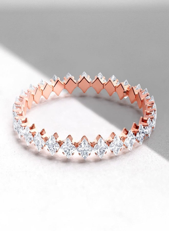 Mahi Rose Gold Plated Adjustable Bracelet with Princess Cut Cubic Zirconia Stone for Women (BR1101003ZWhi) - Image 3