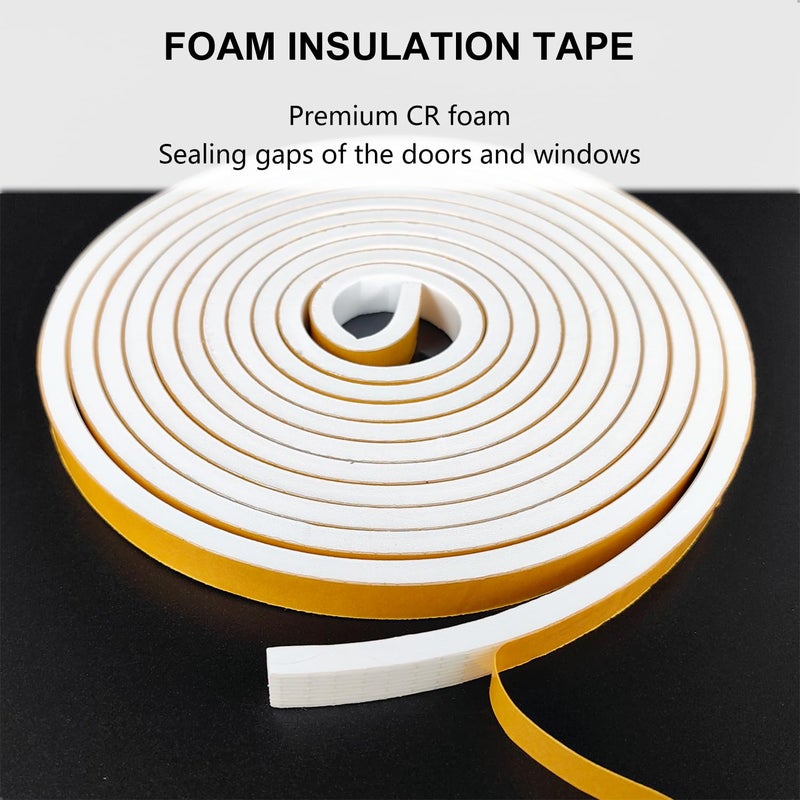 Topiverse Weather Stripping Door Seal Strip, Strong Adhesive, Weatherproof, Reduce Noise, Gap Filler, Foam Insulation Tape for Doors and Windows (1/2 in x 1/4 in x 13 Ft), White - Image 5