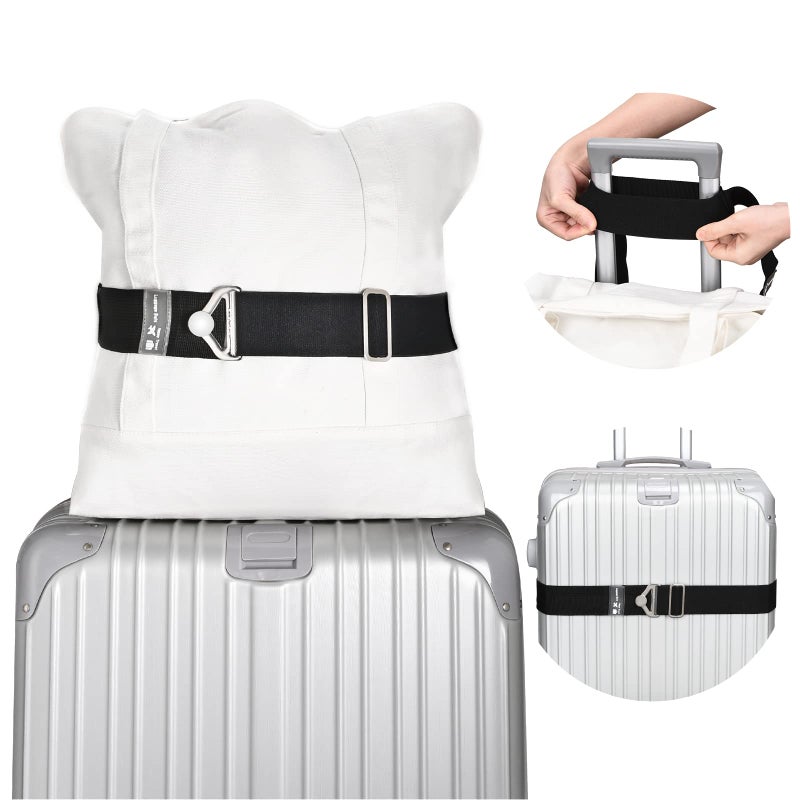 ZZM 2-in-1 Travel Belt Luggage Straps Over Handle for Carry On Bag,ZZM Elastic Add a Bag Bungees Luggage Belt Suitcases Adjustable with Alloy Buckle, Hands-Free for Airport,Trip (Black) - Image 1