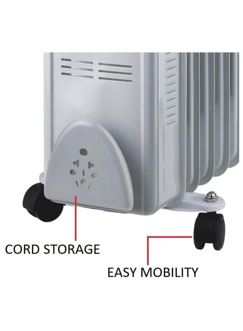 GENNEXT Oil Filled Radiator, 2400W, 9 Fins, Model HY-B12-F9, White color. - Image 2