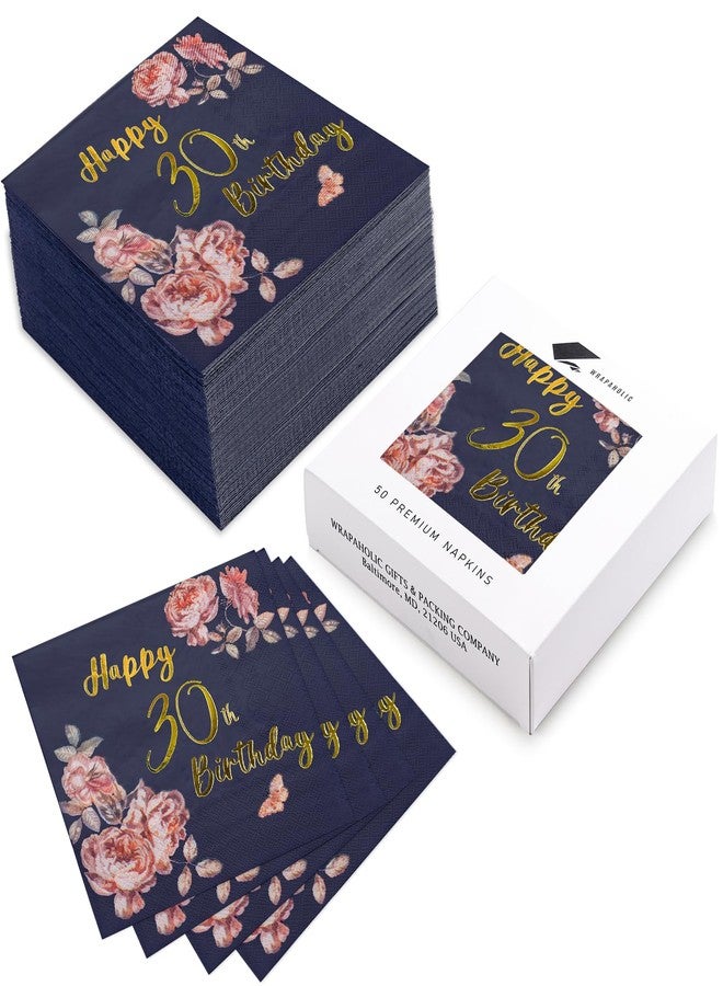 WRAPAHOLIC 50Pcs 30th Birthday Napkins for Women - 3-Ply Disposable Floral Happy 30th Birthday Paper Cocktail Napkin for Birthday Wedding Anniversary - 5 x 5 In - Image 3
