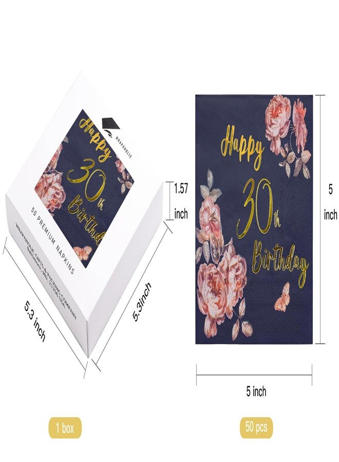 WRAPAHOLIC 50Pcs 30th Birthday Napkins for Women - 3-Ply Disposable Floral Happy 30th Birthday Paper Cocktail Napkin for Birthday Wedding Anniversary - 5 x 5 In - Image 4