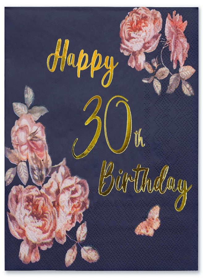 WRAPAHOLIC 50Pcs 30th Birthday Napkins for Women - 3-Ply Disposable Floral Happy 30th Birthday Paper Cocktail Napkin for Birthday Wedding Anniversary - 5 x 5 In - Image 1