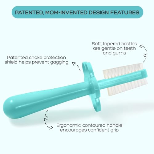 grabease Silicone Finger Toothbrush for Infants & Toddlers - Double-Sided Tapered Bristles for Toddler Teeth Cleaning - Choke Protection Shield for Kids Toothbrush - 1 Count, Teal - Image 2