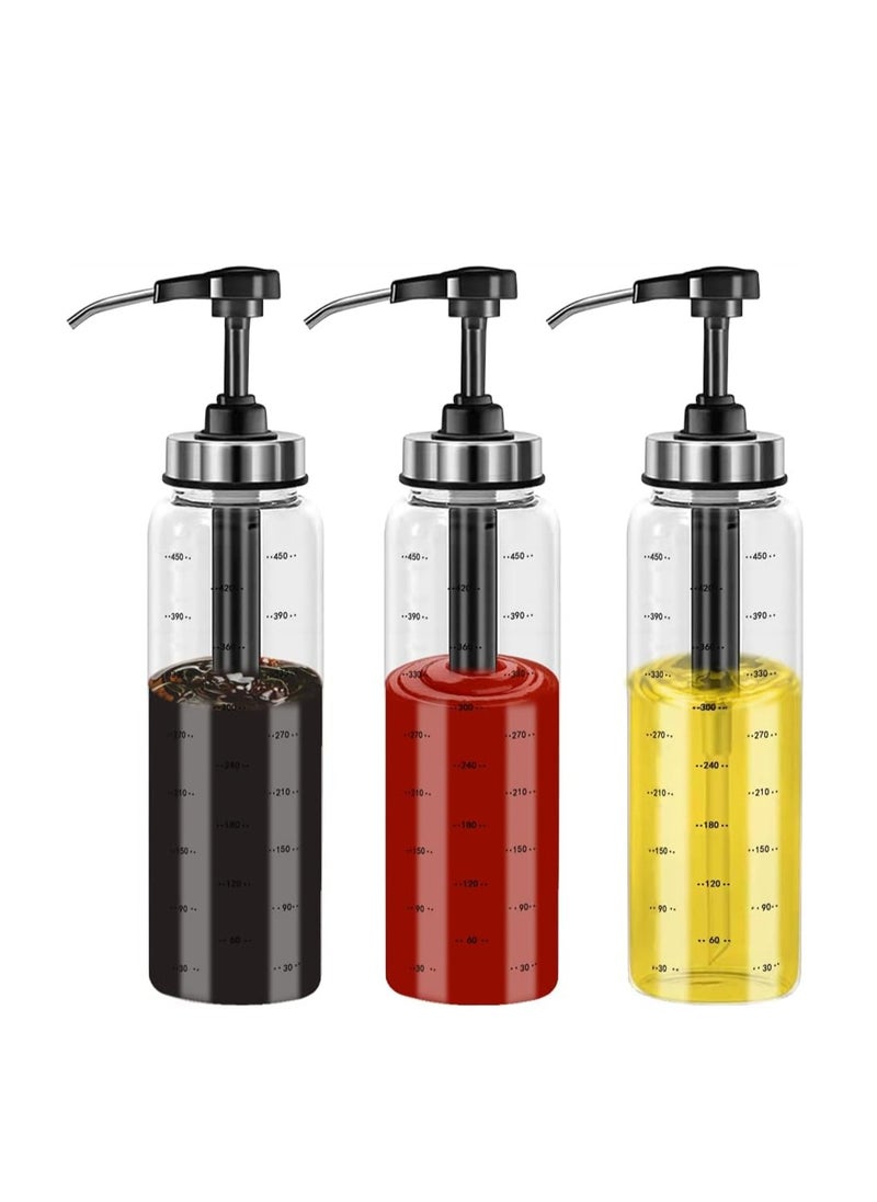 KASTWAVE Glass Squeeze Bottles 3 Pack 17 OZ No Drip Condiment Bottle Squeeze for Ketchup Salad Dressing Honey Oil Presser Sticky Sauce Squeeze Bottle for Kitchen and BBQ  - Image 1