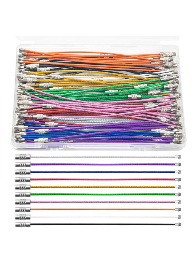 ELANE 100 Pcs Wire Keychain Cable 6 inch,Wire Luggage tag Cable Wire Ring Keychain Metal tag Loops for Crafts Luggage Bag (10-Colors) - Image 1