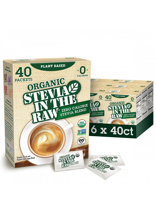 Organic Stevia In The Raw, Plant Based Zero Calorie Natural Sweetener, No Erythritol, Sugar Substitute, Sweetener for Coffee, Hot & Cold Drinks, Non-GMO, Vegan, Gluten-Free, 40 Count Packets (6 Pack)