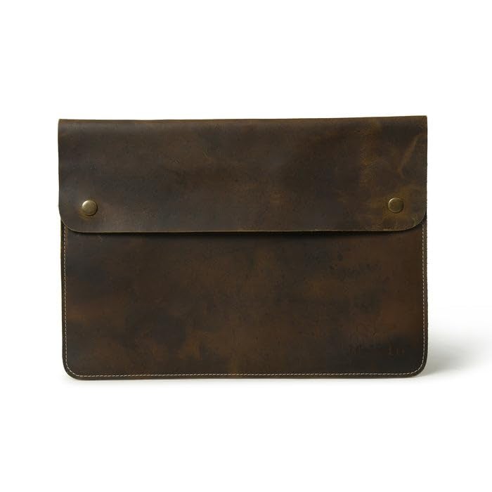 MaheTri Fastway Handcrafted Genuine Leather Sleeve/Folio for Laptop/Tablet/iPad Pro (Upto 14") – Slim Protective Tan/Brown Case, Lightweight & Secure Metal Snap Closure (Dark Brown, 13) - Image 1