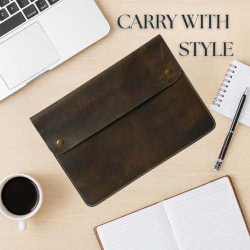 MaheTri Fastway Handcrafted Genuine Leather Sleeve/Folio for Laptop/Tablet/iPad Pro (Upto 14") – Slim Protective Tan/Brown Case, Lightweight & Secure Metal Snap Closure (Dark Brown, 13) - Image 2