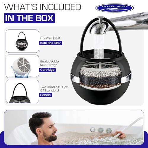 Crystal Quest Bath Ball Filter for Tub Faucet, Bathtub Water Filter, BPA-Free Bathtub Filter, Removes Chlorine, Lead & Impurities, Improves Skin, Hair & Nails, Long Lasting, Fits Most Tubs - Black - Image 2