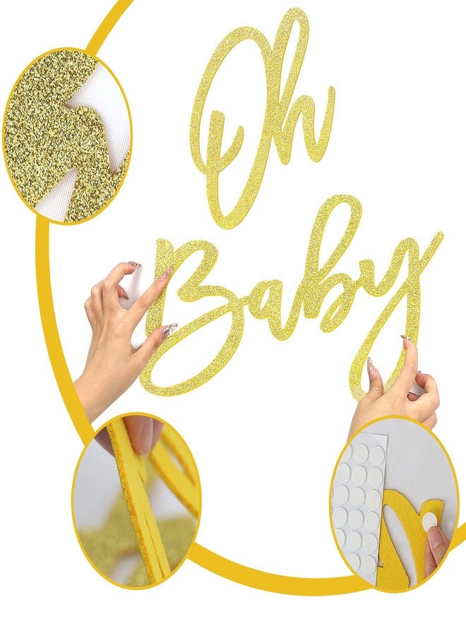 MASTRON Oh Baby Sign for Shower Backdrop - Glitter Felt Party Banner for Boy Girl Shower Decorations, Gender Reveal, 1st Birthday Photography Background - Gold - Image 3