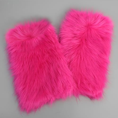 XEPST Faux Fur Fuzzy Leg Warmers Furry Boot Covers for Women, Warm Fuzzy Boot Cuff Boot Sleeves Leg Warmers for Party Costumes - Rose red - Image 4