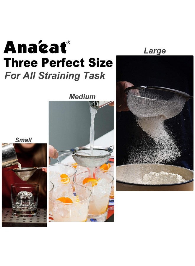 Anaeat Anaeat Fine Mesh Strainers - Premium Stainless Steel Colander Sieve Sifters, with Durable Mesh and Sturdy Handle, Excellent for Sifting Dry ingredients, Flour, Pastas, Rice, Tea (3.15"+5.5"+7.87") - Image 5