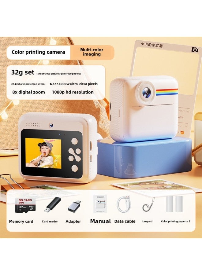 Generic Polonoid Children's Camera Can Take Pictures Can Be Printed Video Digital Color Photo Toy Little Girl Birthday Gift-Body Color:32g+2 Rolls Of Color Printing Paper  - Image 1