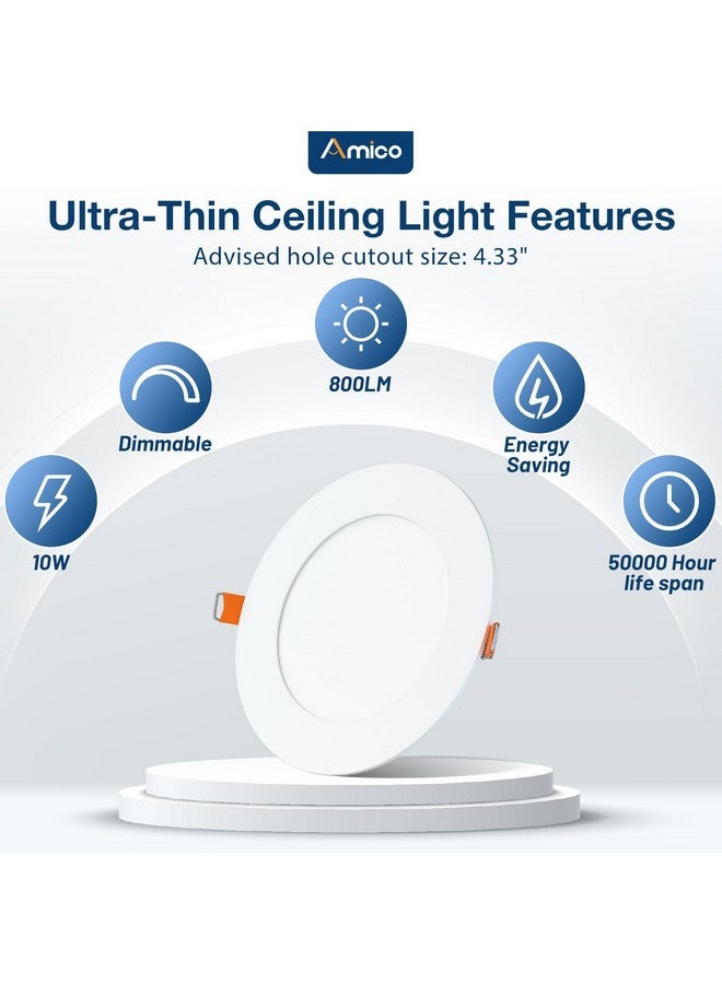 Amico 12 Pack 4 Inch 5CCT Ultra-Thin LED Recessed Dimmable Ceiling Light with Junction Box, 2700K/3000K/3500K/4000K/5000K Selectable, 10W Eqv 60W, 800Lumens, High Brightness Downlight - ETL&FCC - Image 2
