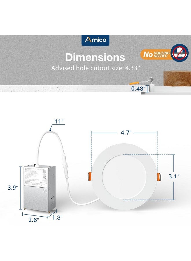 Amico 12 Pack 4 Inch 5CCT Ultra-Thin LED Recessed Dimmable Ceiling Light with Junction Box, 2700K/3000K/3500K/4000K/5000K Selectable, 10W Eqv 60W, 800Lumens, High Brightness Downlight - ETL&FCC - Image 4