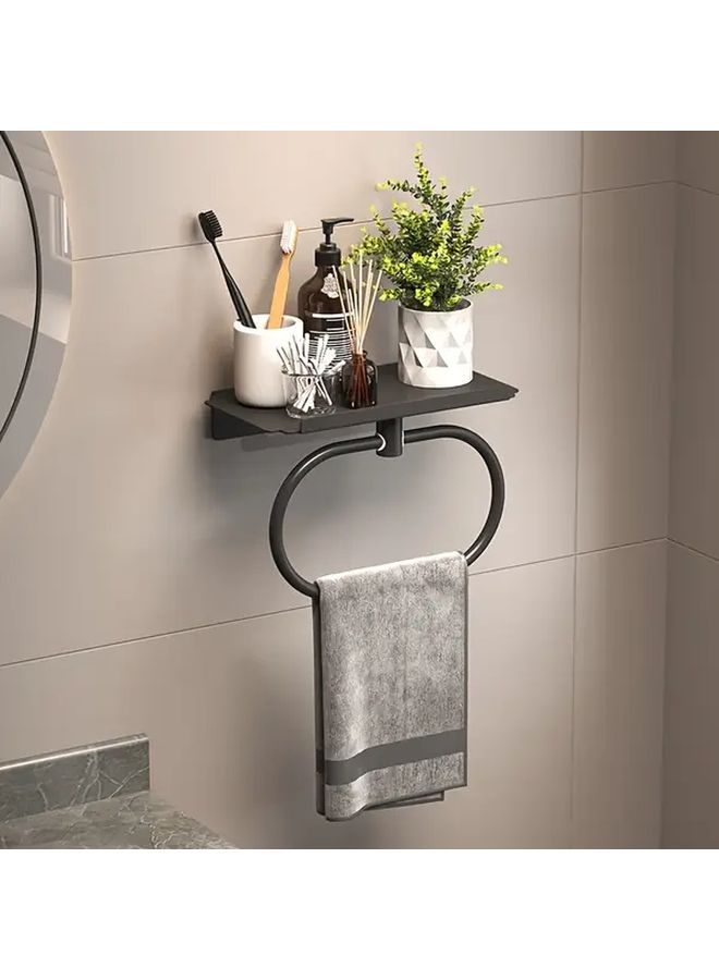Black Wall Mounted Oval Towel Holder with Storage Plate and Towel Ring - Image 1